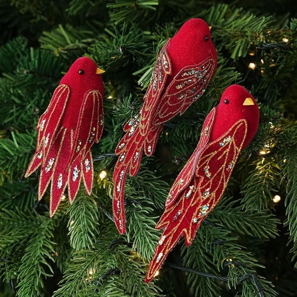 Realistic Glitter Christmas Bird Clip Ornament Artificial Spread-Wing Bird Wedding Festive