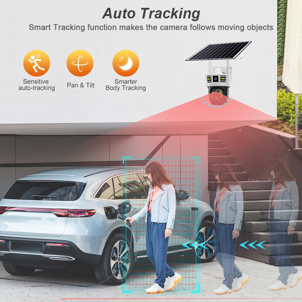 V380 Pro Solar WIFI IP Camera CCTV 12MP 6K Outdoor 4G SIM Two Lens Three Screen Auto Tracking Security Surveillance PTZ Camera