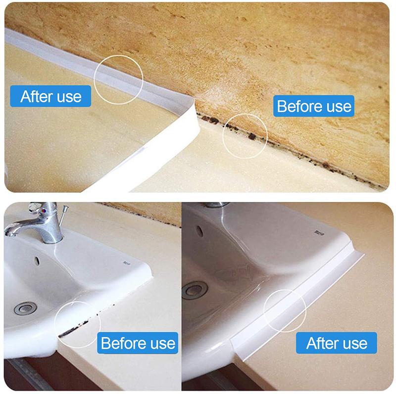 5PCS 3.8*3.2m PVC Sealing Strip Tape Bathroom Bath Toilet Caulk Tape Self Adhesive Waterproof Mildew Proof Tapes For Kitchen Sink Wall Corner