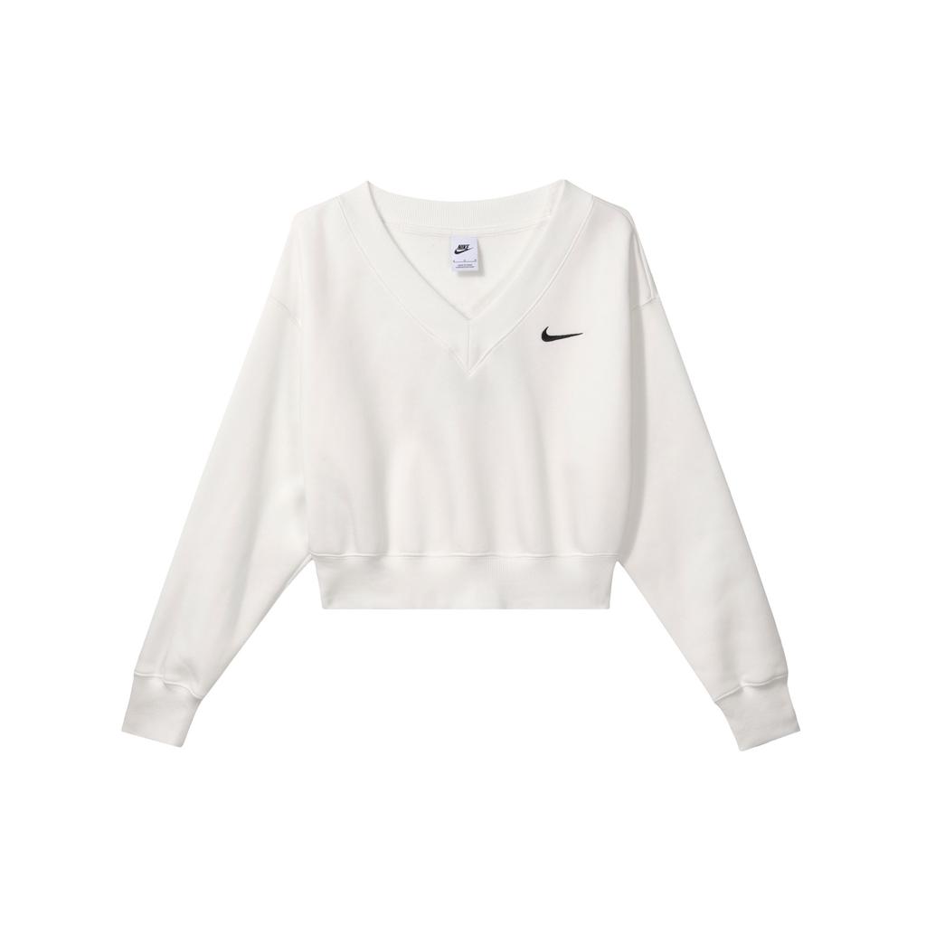 Nike Спортивная одежда Phoenix Fleece Vintage Solid Color Logo Вышитый V-образный вырез Флис Свободная короткая толстовка Женские топы Sail FN3652-133