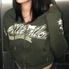 Уличная одежда, женская толстовка с буквенным принтом звезды в стиле панк, винтажная зеленая толстовка на молнии с длинными рукавами Y2K