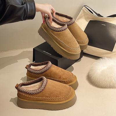 Платформенные хлопковые туфли женские осень-зима 2025 новые с круглым носком плетеные удобные универсальные бархатные теплые женские зимние ботинки