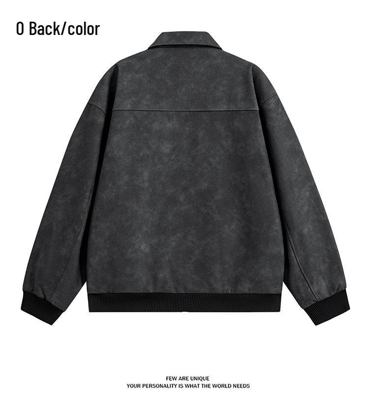 Men's Retro Leather Baseball Jacket - Spring & Autumn Casual Lapel Coat, Youth Fashion, Windproof and Versatile.