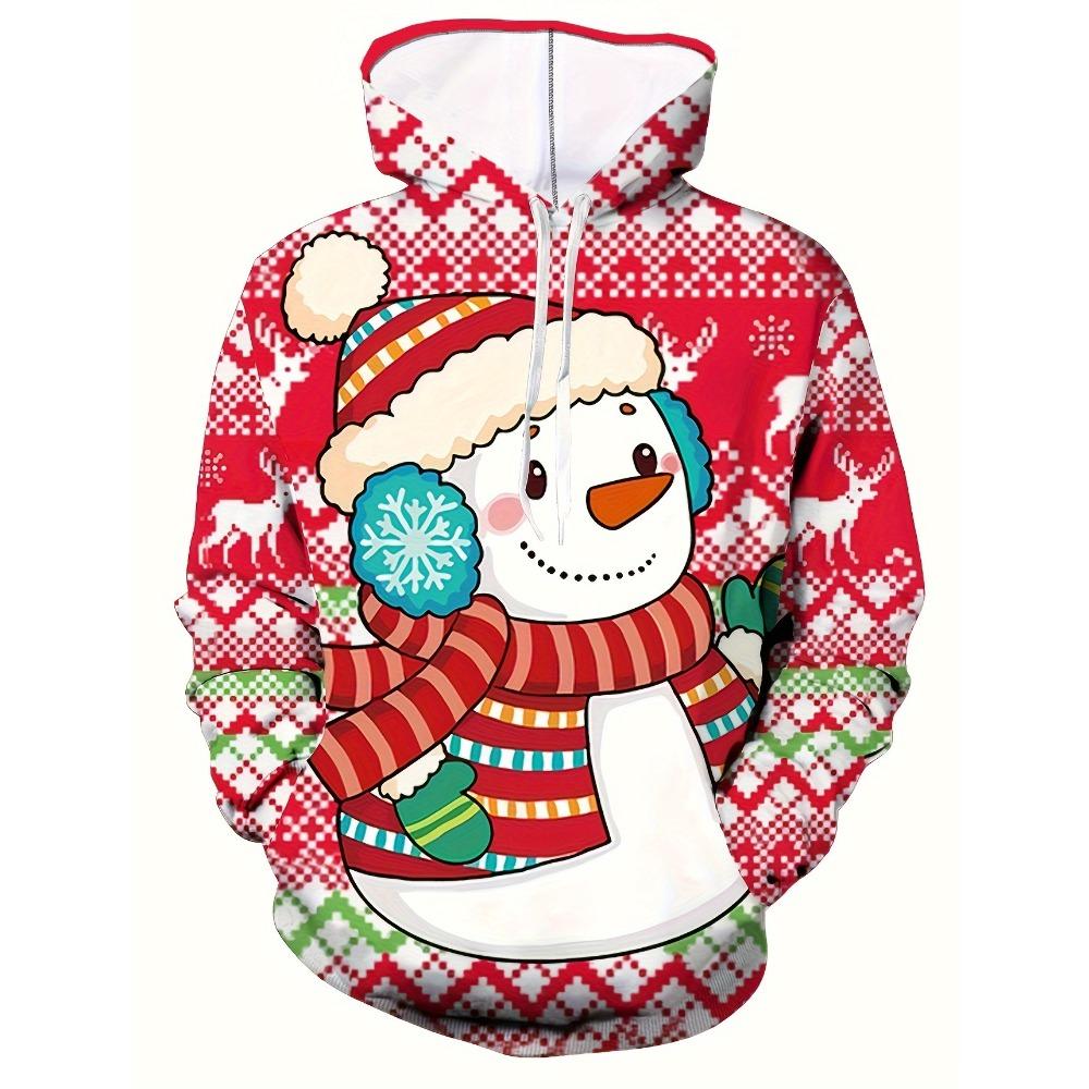 Christmas Hooded Ladies Sweatshirt 3D Cartoon Pattern Printing Casual Pullover Hoodie Kangaroo Pocket Long-sleeved Top