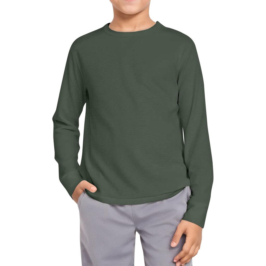 Мальчики Повседневная мода Круглый вырез Длинный рукав Однотонный топ