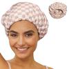Creative High-end Waterproof Shower Cap Plaid Luxury Hair Care Caps Reusable Elegant Bath Caps Long