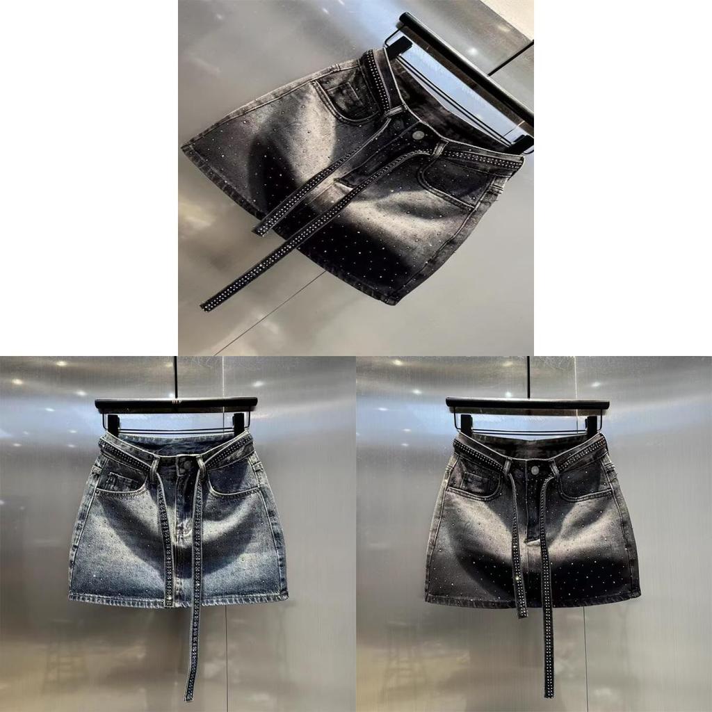 Vintage Denim Pencil Skirt With Flashing Design And Stretch For Summer Chic Women