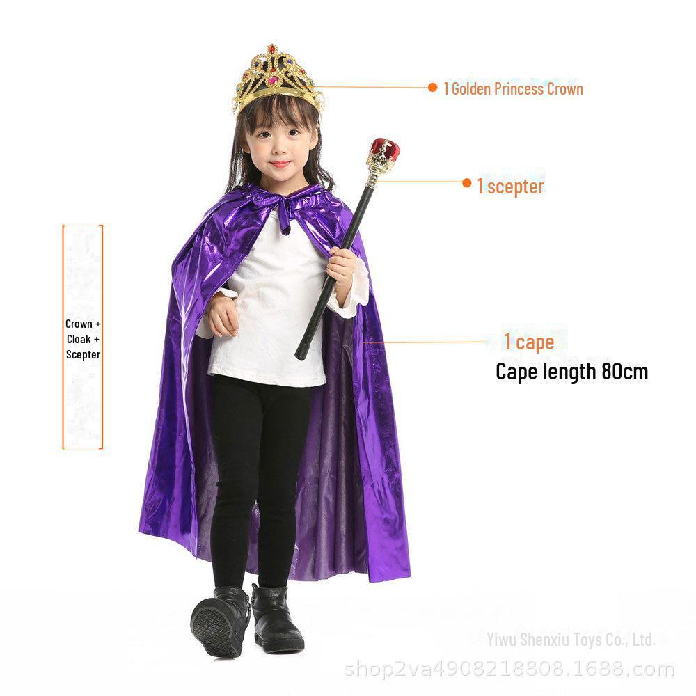 Детский плащ принцессы и короля на Хэллоуин - 80 см, ярко-золотой и серебряный