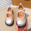 Spring Girl's Mary Janes Sliver Black Bowknot Elegant Kids Leather Shoes Chunky Round Toe Beautiful Chic Children Flat Shoe26-36