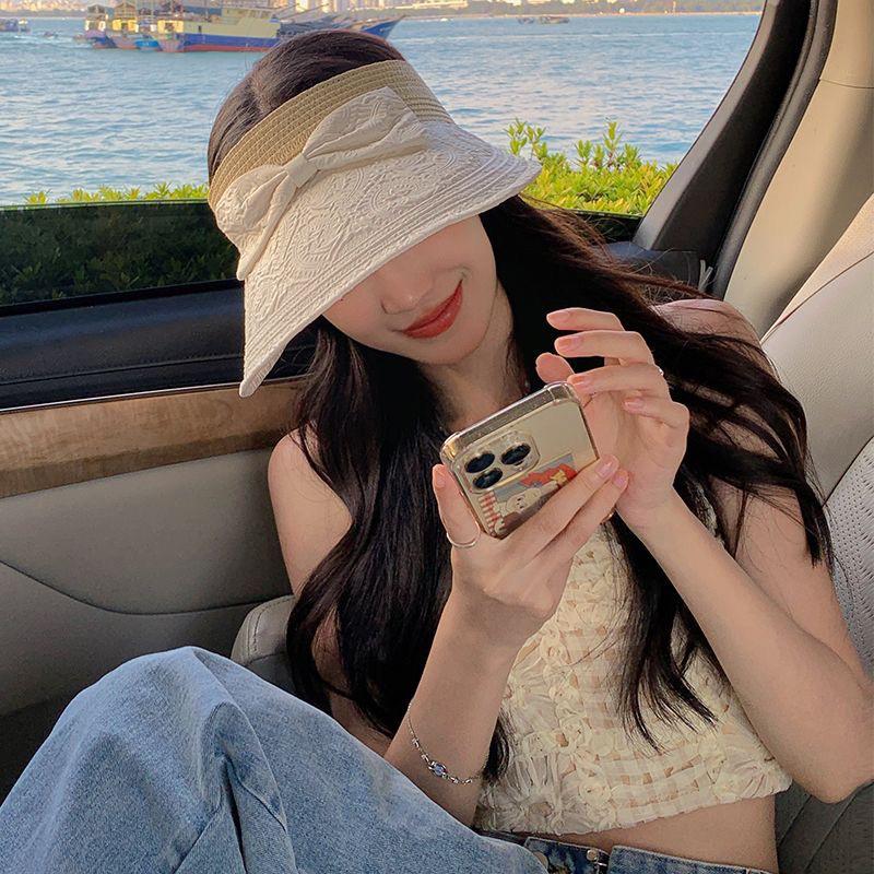 Летняя маленькая свежая женская соломенная косичка маленькая плиссированная пустая шляпа с бантом козырек большая подвесная шляпа от солнца с солнцезащитным кремом