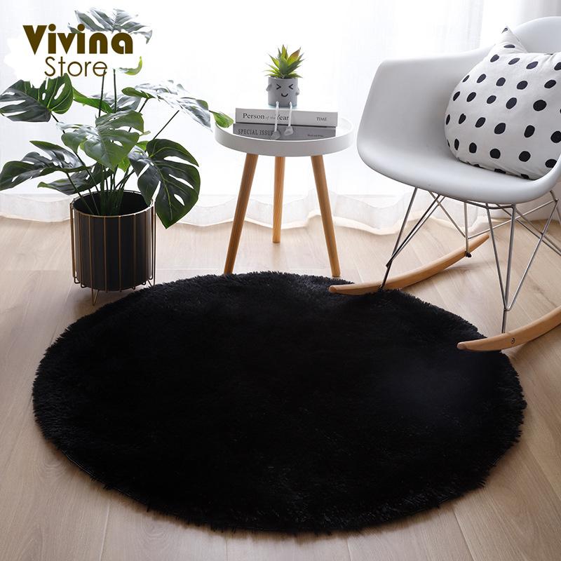 Green Round Shaggy Rug Soft Fluffy Long Hair Floor Mat For Living Room Sofa Chair Bathroom Kids Room Decoration