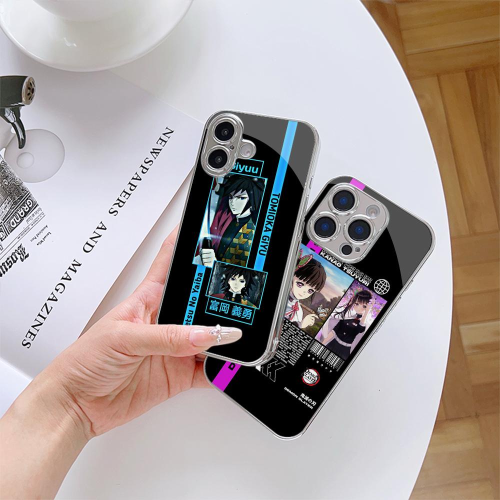 Чехол для телефона N157 Demon Slayer для iPhone 16 15 Pro Max Samsung S24 S23 Ultra A54 A35 A25 Xiaomi Redmi Note 13 12 Pro с покрытием из закаленного стекла