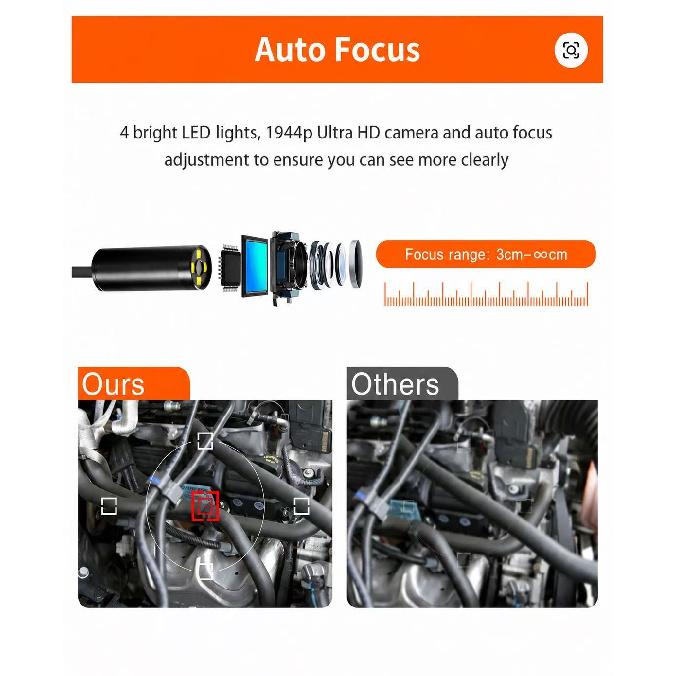 Auto Focus Endoscope 12MM 5MP Cameras Borescope For Car Pipe Inspection 1080p Mini Camera 4 Led Cables For Android And PC 7