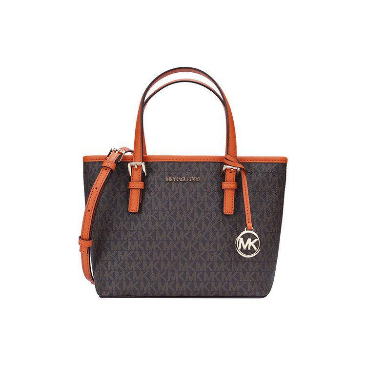 Michael Kors Mk Jet Set Монограмма Color Block Покрытие Холст Кожа Сумка-тоут Сумка для покупок На плечо Через плечо Сумка Мини 35T9GTVT0B-TANGERINE