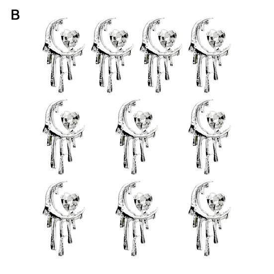 10 шт., стразы для дизайна ногтей, украшение 3D, сердце, луна, крест, летучая мышь, искусственный кристалл на металлических подвесках, креативные ювелирные украшения, аксессуары для чехла для телефона