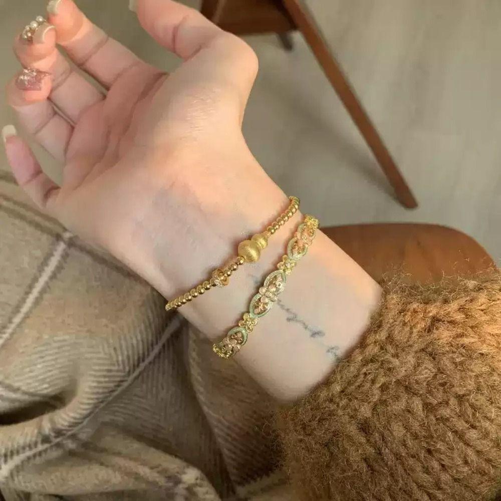 Handicraft Enamel Glazed Bracelet Gold Opening Bracelet Elegant New Chinese Style Bangle Party