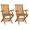Garden Chairs with Grey Cushions 2 pcs Solid Teak Wood