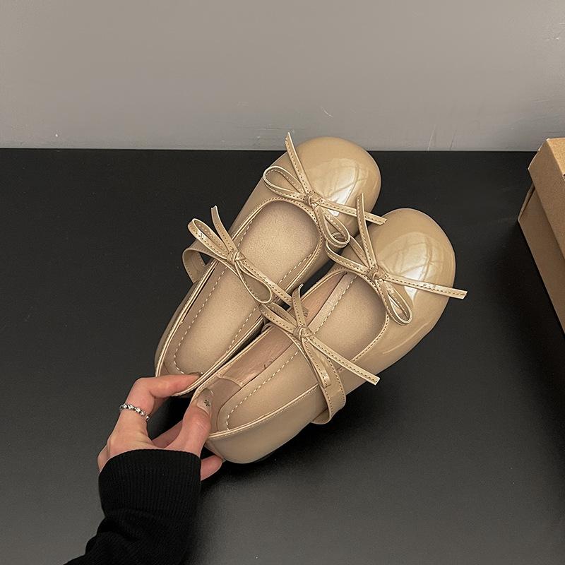 2025 Новые туфли феи круглый носок внутренние балетки одинарные туфли бант плоские туфли Мэри Джейн туфли бини низкий каблук