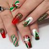 24pcs Christmas False Nails Medium Length Flat Head Xmas Green Red Finished Acrylic Nail European Press On Fake Nail