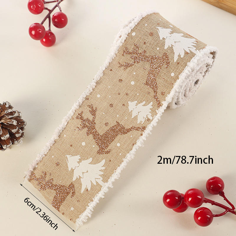Креативная Милая Рождественская Проволочная Лента с Принтом Лося и Кружевом DIY Рулон Подарочная Упаковочная Лента для Праздничной Рождественской Вечеринки