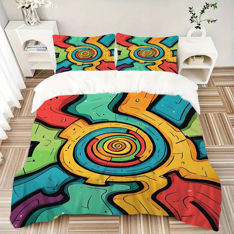 3pc Spiral Vibrant Cover Set - 1 Quilt Cover + 2 Pillowcases, All Seasons Bedroom Setting, Perfect for Home070