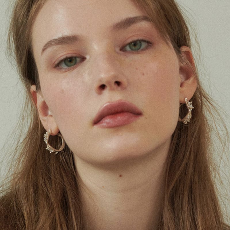 PICOMENT #006 Cubic Zirconia Cat-Eye Sunglasses Ring Earrings _ White