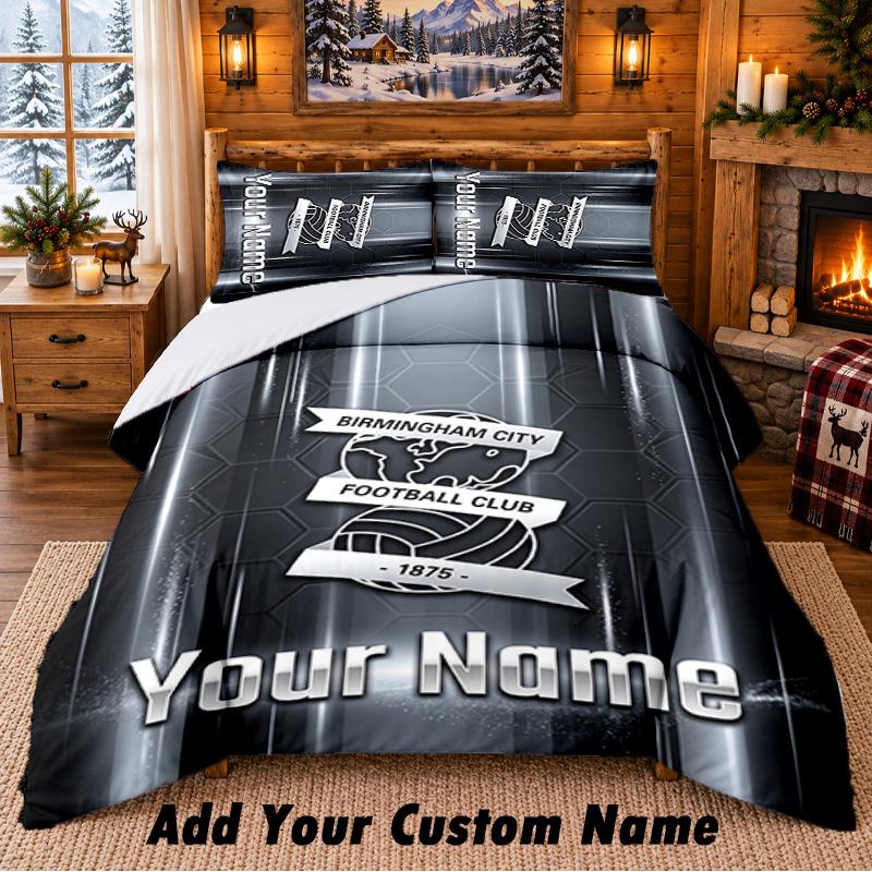 BIRMINGHAM CITY Football Pattern Bedding 3Pcs Set Custom Name, Bed Sheet And Pillowcases For Home Bedroom