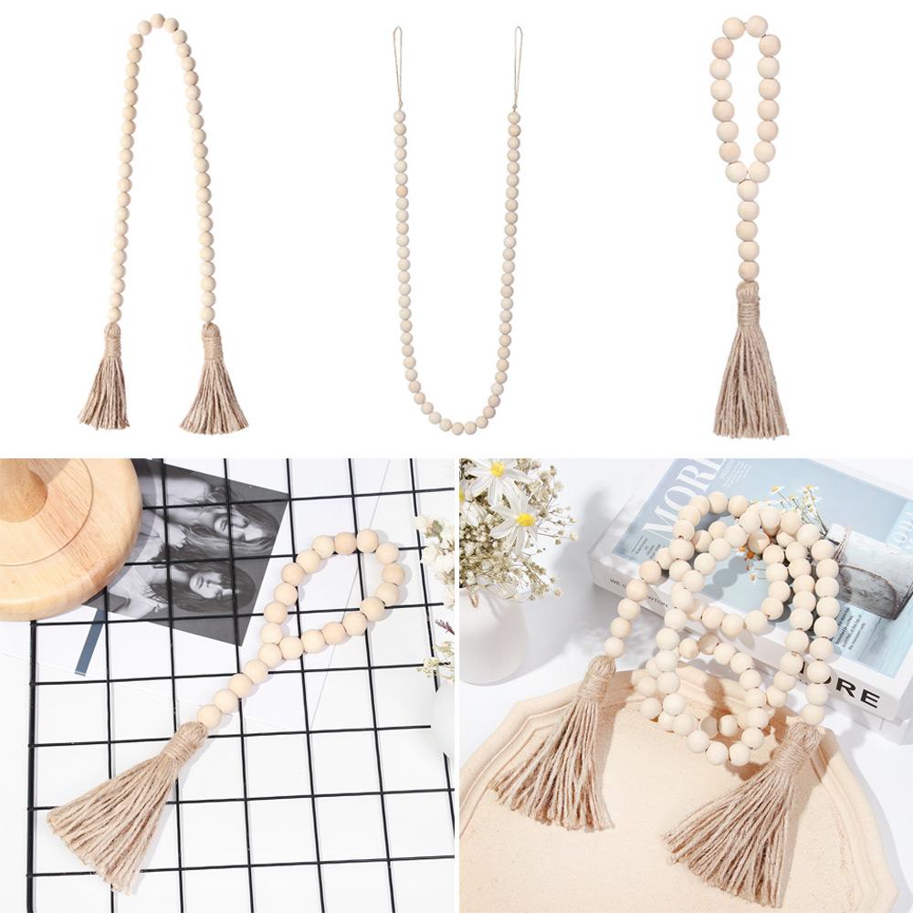 DIY Home Decor Ornament Farmhouse With Jute Rustic Tassels String Wall Hanging Wood Bead Garland