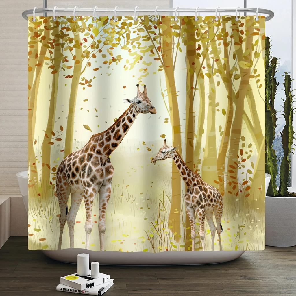 Шторка для душа Лесные животные джунгли Деревья Растения Дикая природа Птица Медведь Лось Лиса Олень Олень Современный Минималистичный Детская Ванная Шторка для душа