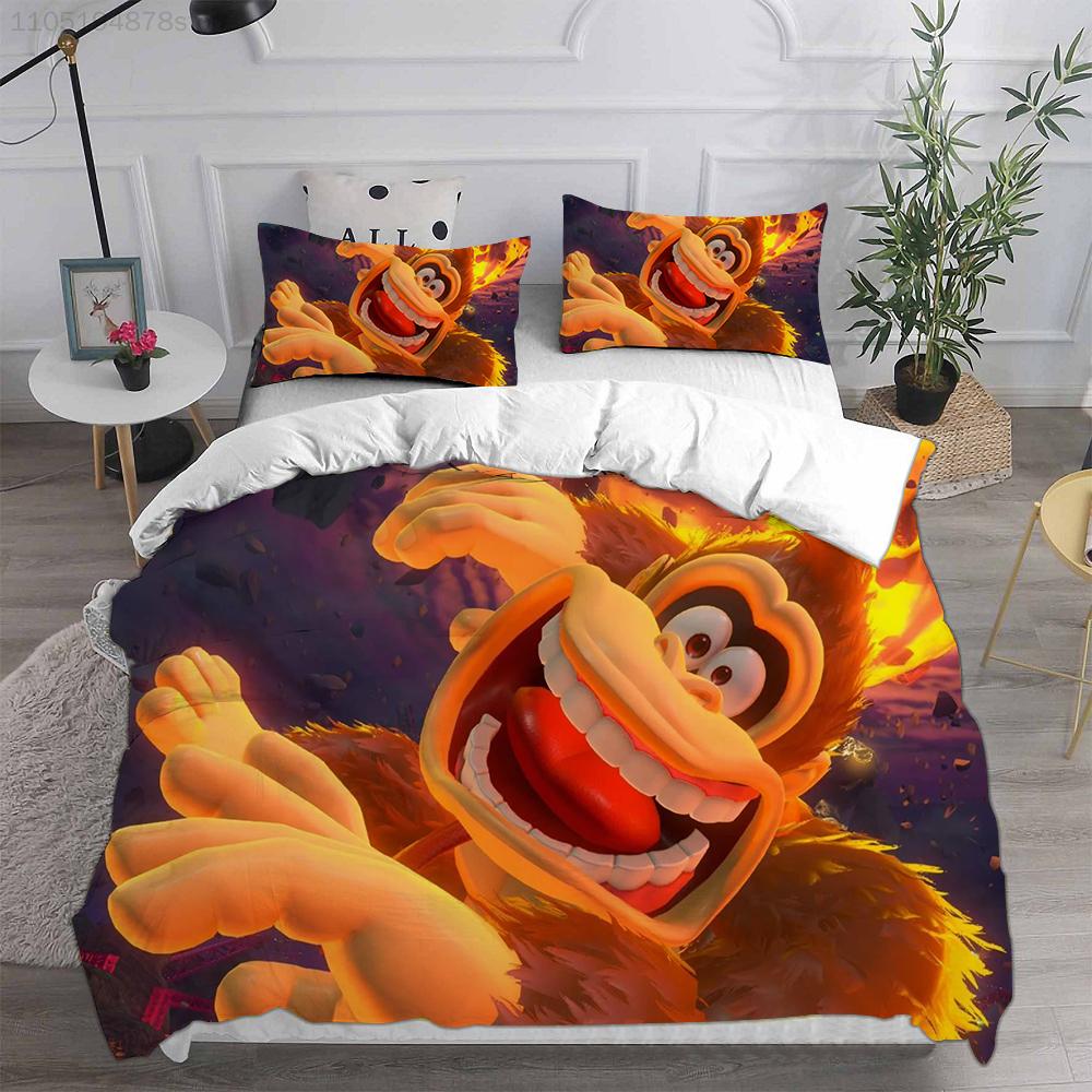 D-Donkey K-Kong B-Bananza Bedding Sets Single/Twin/Double Size Duvet Cover Set 2/3 Pieces Sets Gifts for Gamer Kids Adult Size