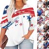 Женская мода повседневная футболка с V-образным вырезом, рукавами-семью, оборками, принтом «День независимости», топы, женские топы больших размеров