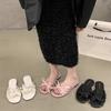 Gentle Bow Flat Toe Flip-flops Women's 2025 New Internet Celebrity Ins Versatile Beach Cool Slippers