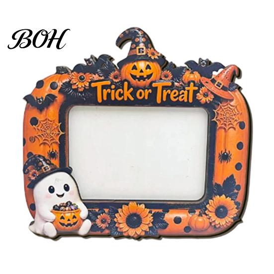 Halloween Photo Frame Frame, Wooden Desktop Picture Holder for Spooky Party Decoration Decorative Mantle Piece And Festive Home Decor, Vintage