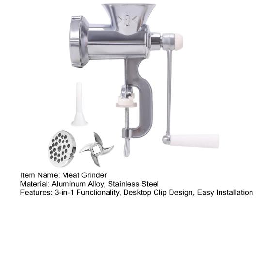 Meat Grinder Stainless Steel Blade Manual Mincer 3-in-1 Sausage Maker Low Noise Operation Kitchen Meat Grinder