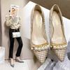 New Houndstooth High Heels for Women Pointed Toe Thin Heels Working Shoes Temperament Shallow Mouth Single Shoes for Women In Spring and Autumn Style