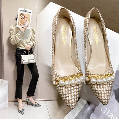 Новые туфли-лодочки в гусиную лапку для женщин, с острым носком, на тонком каблуке, рабочие туфли, темпераментные, с неглубоким вырезом, одинарные туфли для женщин в весенне-осеннем стиле