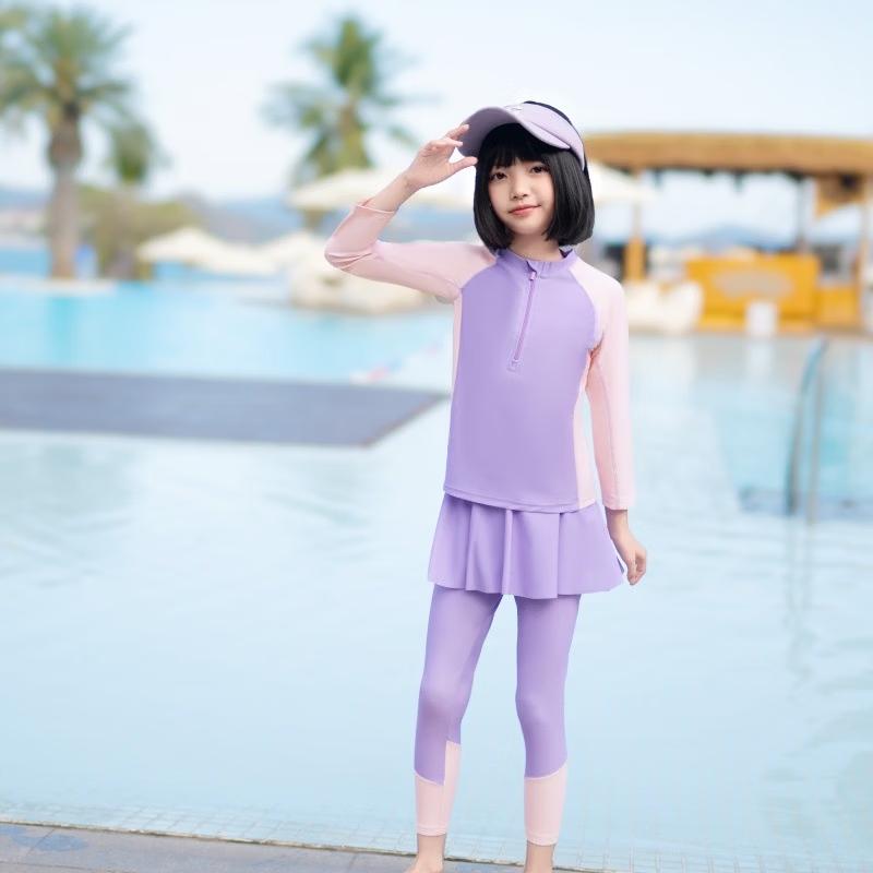 Junwen 2026 Girls' Short Sleeve Two-Piece Swimsuit