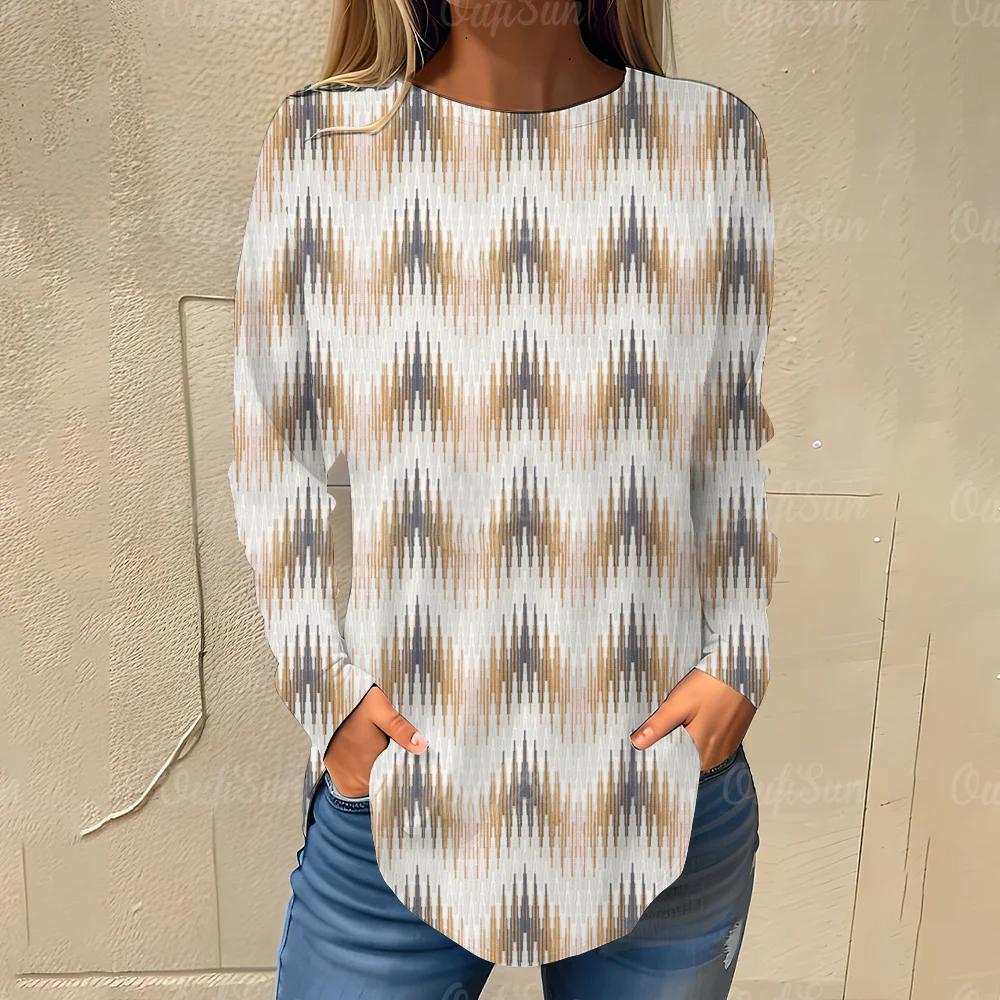 Irregular Color Blocks Pattern Print Women's T-shirts Autumn Casual Cotton Long Sleeves Tees Tops Female Clothing Streetwear