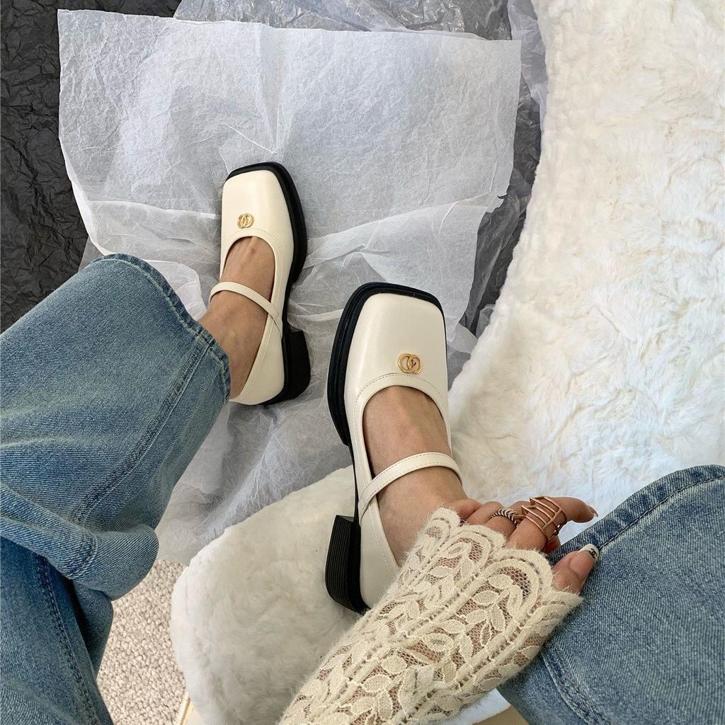 Французские ретро туфли Мэри Джейн с квадратным носком и неглубоким вырезом, женские туфли 2025 новая весна, повседневные балетки