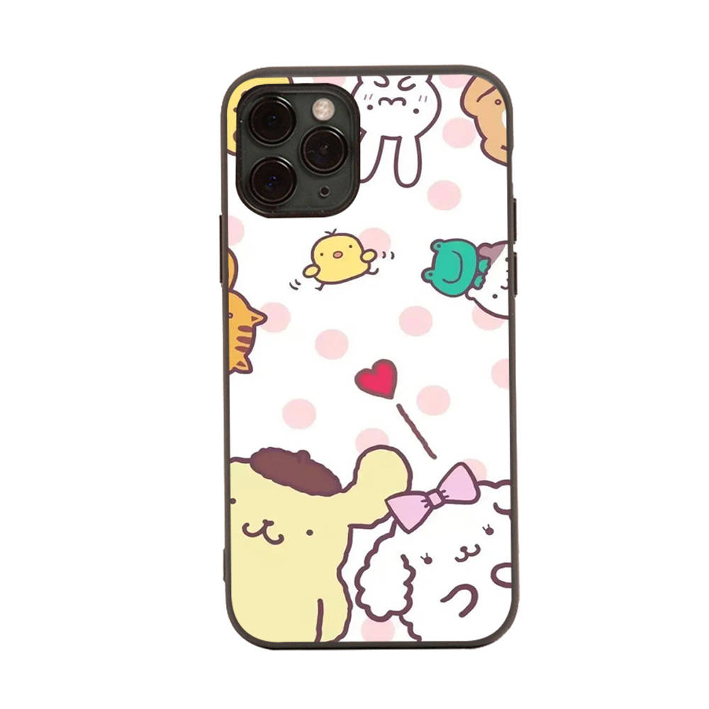 HK27 Мультяшный черный чехол Pompom Purin для iPhone 16 15 Plus 14 13 Pro 8 SE XR XS Max P30 Nova 5T Y5P Y6 Y7 Y8P Y9 Realme C30 C33 C31 VIVO Y36 V27