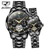 JSDUN Couple Watch Men and Women Automatic Mechanical Wristwatches Luxury Skeleton Stainless Steel Waterproof Lover's Moon Watch
