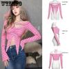 Y2K Pink Striped Slim T-shirt Women's Irregular Halter Neck Crop Top T-Shirt Short Strapless Top Sexy Egirl Hotsweet Spring and Summer