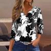 Women's Fashion Casual T-Shirt V-Neck Seven Sleeve Vintage Floral Print Button Top
