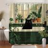 Шторка для душа Window Observer - Черный кот, наблюдающий за дождевой стеной, подвесная, для гостиной, спальни - Теплое украшение для дома