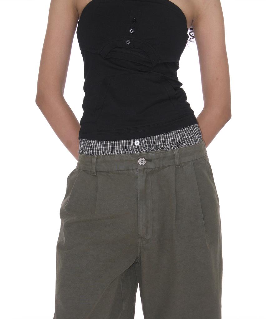 PARTIMENTO WOMEN Two-In-One Double Layered Bermuda Pants_Khaki