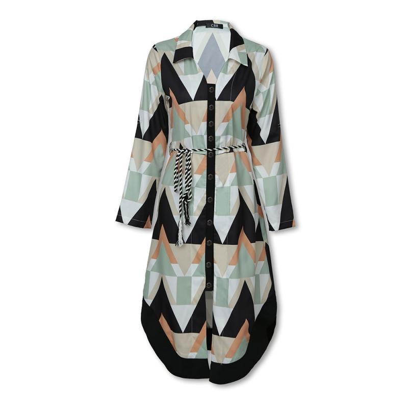 Summer Women's Temperament Printed Tie Blouse Mid-Length Dress