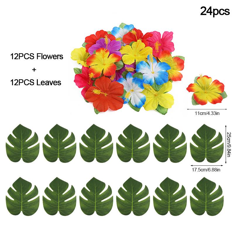 Artificial Tropical Palm Leaves Hibiscus Flowers for Hawaiian Luau Tropical Party Table Decoration Wedding Jungle Birthday Decor
