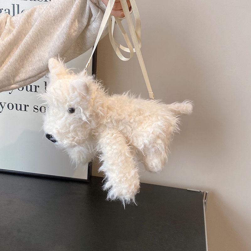 bag cartoon cute west highland puppy plush doll bag fluffy women's bag doll bag shoulder messenger bag gift