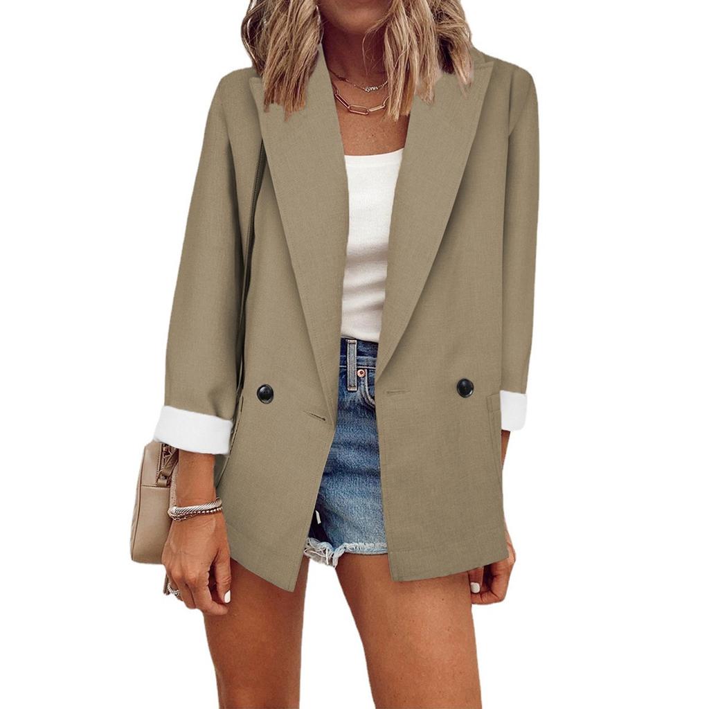 Women's Solid Color Casual Long Sleeve Cardigan Pocket Casual Jacket Suit Jacket