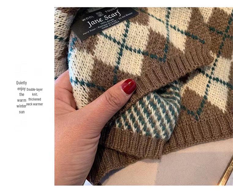 Women's Retro Plaid Winter Scarf - Thickened Knitted Cashmere-Like Shawl